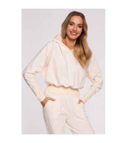 M592 Bluza Z Kapturem I Ściągaczem - śmietankowa
