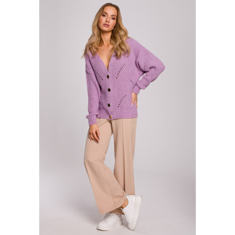 M594 Kardigan Z Ażurowym Wzorem - liliowy