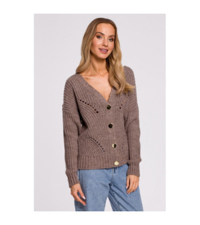 M594 Kardigan Z Ażurowym Wzorem - mokka