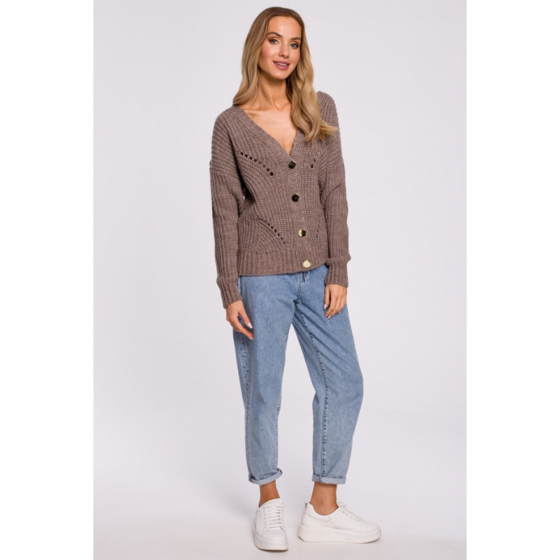 M594 Kardigan Z Ażurowym Wzorem - mokka