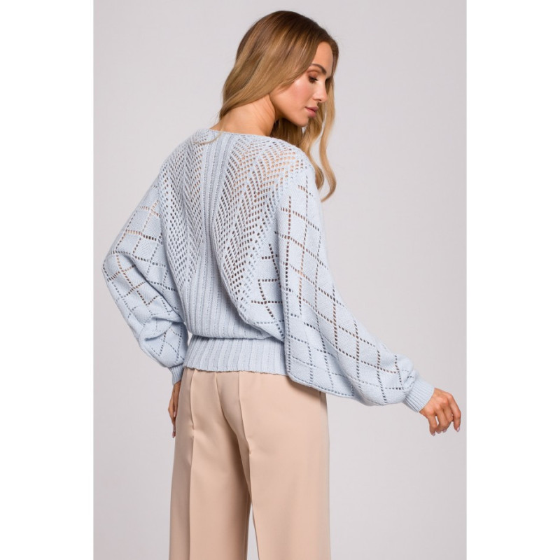 M595 Sweter Z Rękawami Nietoperzowymi - błękitny