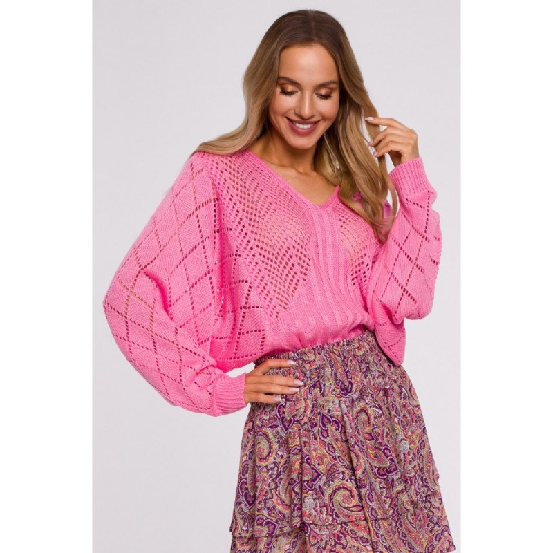 M595 Sweter Z Rękawami Nietoperzowymi - różowy