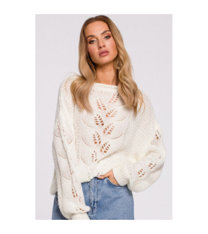M600 Sweter Z Ażurowym Wzorem - ecru