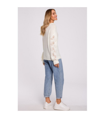 M600 Sweter Z Ażurowym Wzorem - ecru
