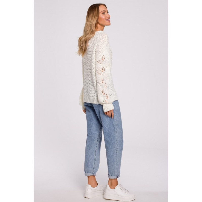 M600 Sweter Z Ażurowym Wzorem - ecru