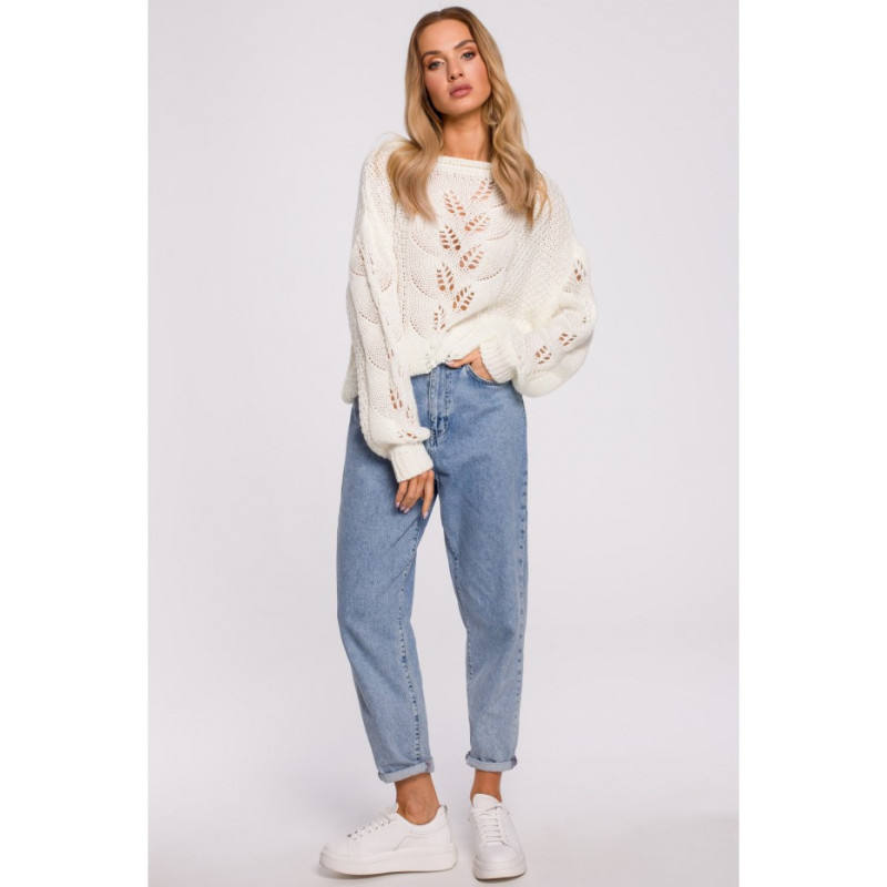 M600 Sweter Z Ażurowym Wzorem - ecru