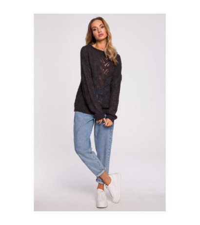 M600 Sweter Z Ażurowym Wzorem - grafitowy