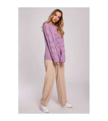 M600 Sweter Z Ażurowym Wzorem - liliowy