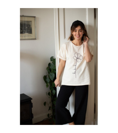 B187 T-shirt z nadrukiem - śmietankowy