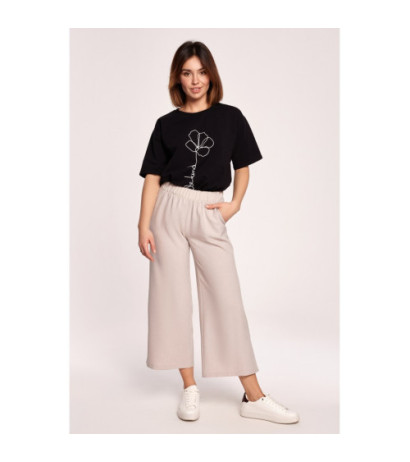 B188 Spodnie Z Szerokimi Nogawkami - beżowe