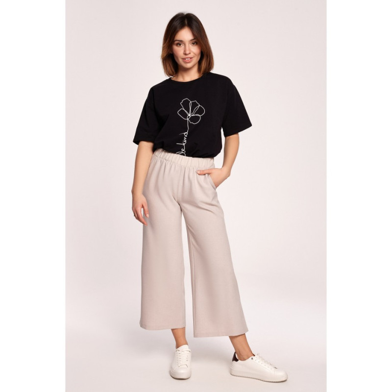 B188 Spodnie Z Szerokimi Nogawkami - beżowe