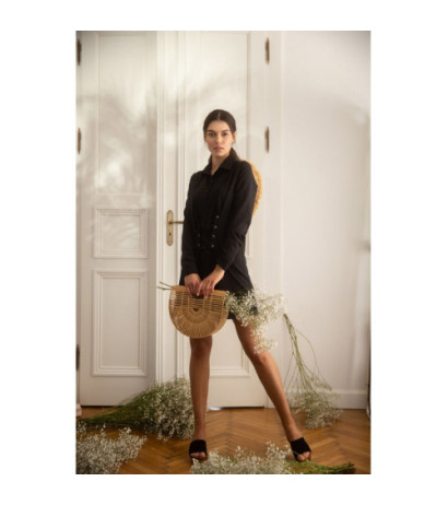 K094 Sukienka koszulowa z wiązaniem - czarna