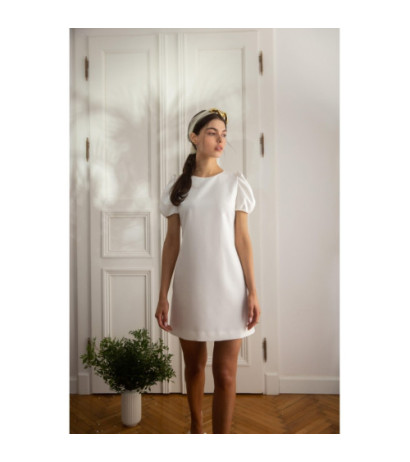 K095 Sukienka mini z krótkimi rękawkami - ecru
