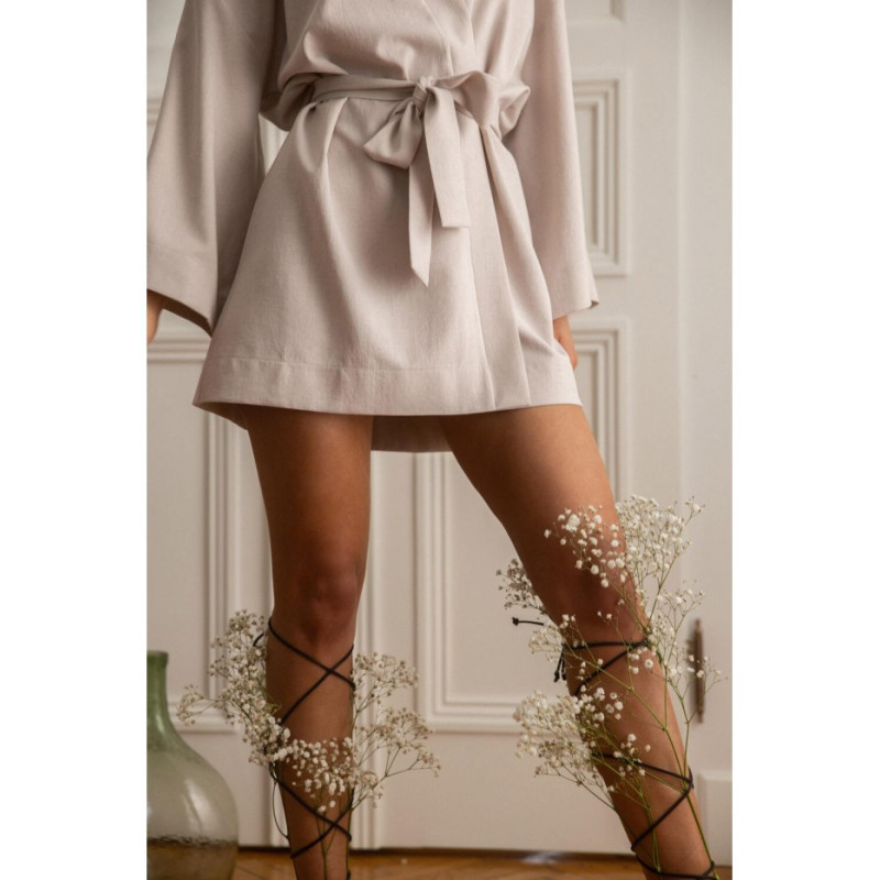 K101 Sukienka kimono z paskiem - beżowa