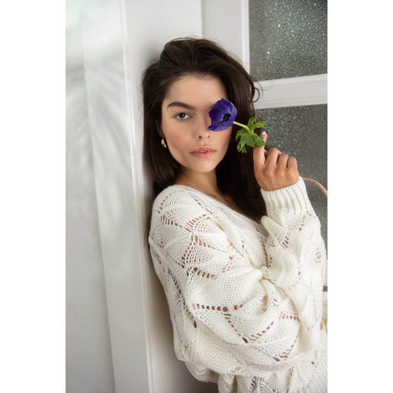 K104 Kardigan krótki na guziki - ecru