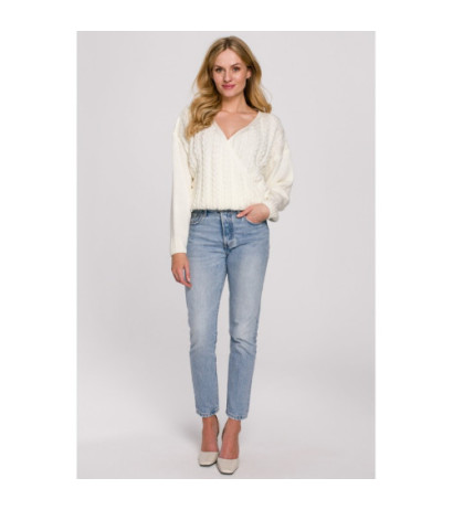 K105 Sweter krótki na zakładkę - ecru