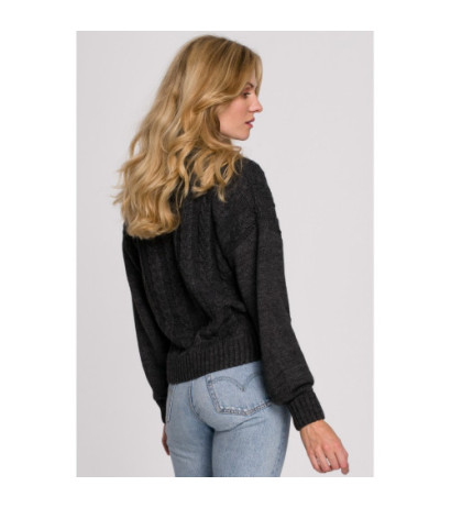 K105 Sweter krótki na zakładkę - grafitowy