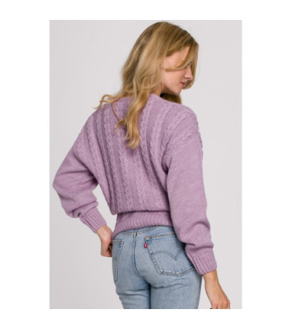 K105 Sweter krótki na zakładkę - liliowy