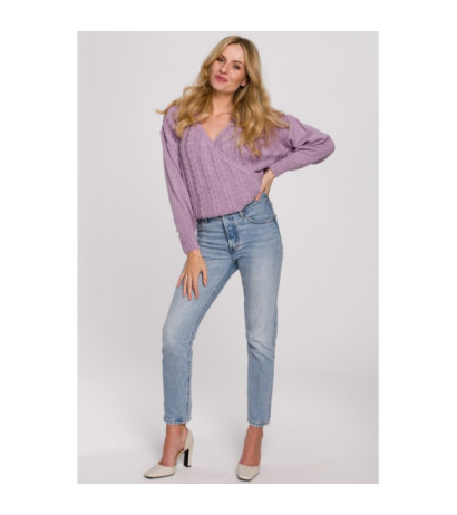 K105 Sweter krótki na zakładkę - liliowy