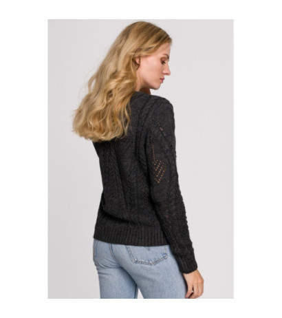 K106 Sweter krótki ażurowy - grafitowy