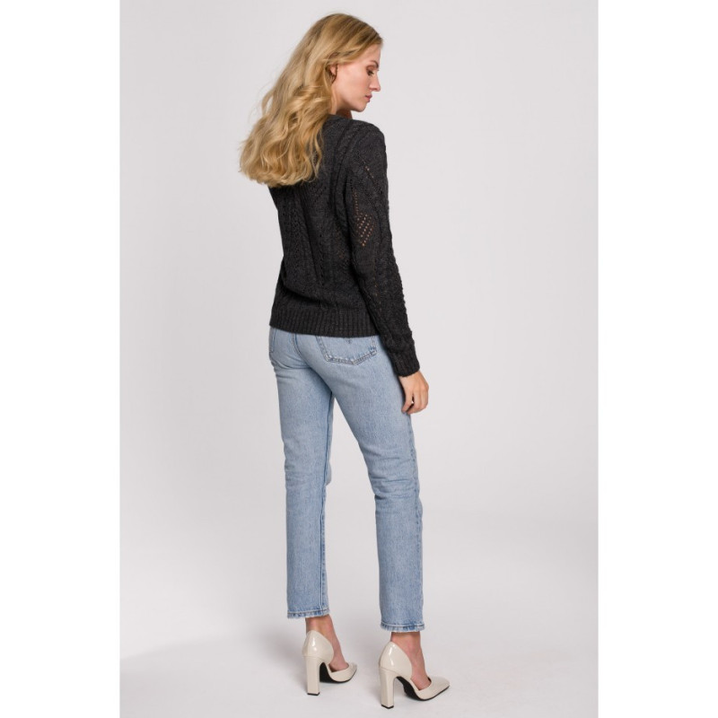K106 Sweter krótki ażurowy - grafitowy