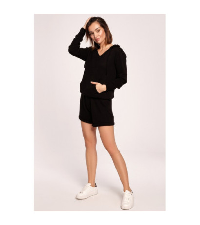 BK064 Sweter z kapturem i kieszenią kangurek - czarny