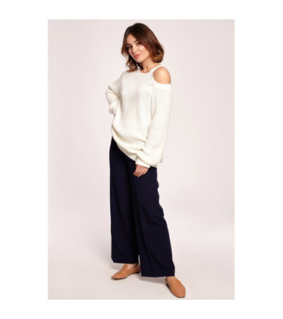 BK069 Sweter z wycięciami na ramionach - ecru