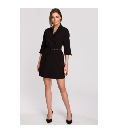 S254 Sukienka żakietowa z paskiem - czarna