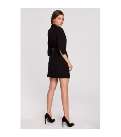 S254 Sukienka żakietowa z paskiem - czarna