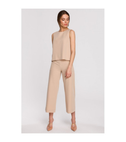S256 Spodnie z szerokimi nogawkami długości 7/8 - beżowe