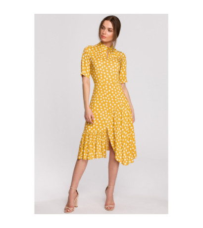 S263 Sukienka ze stójką i falbaną na dole - żółta