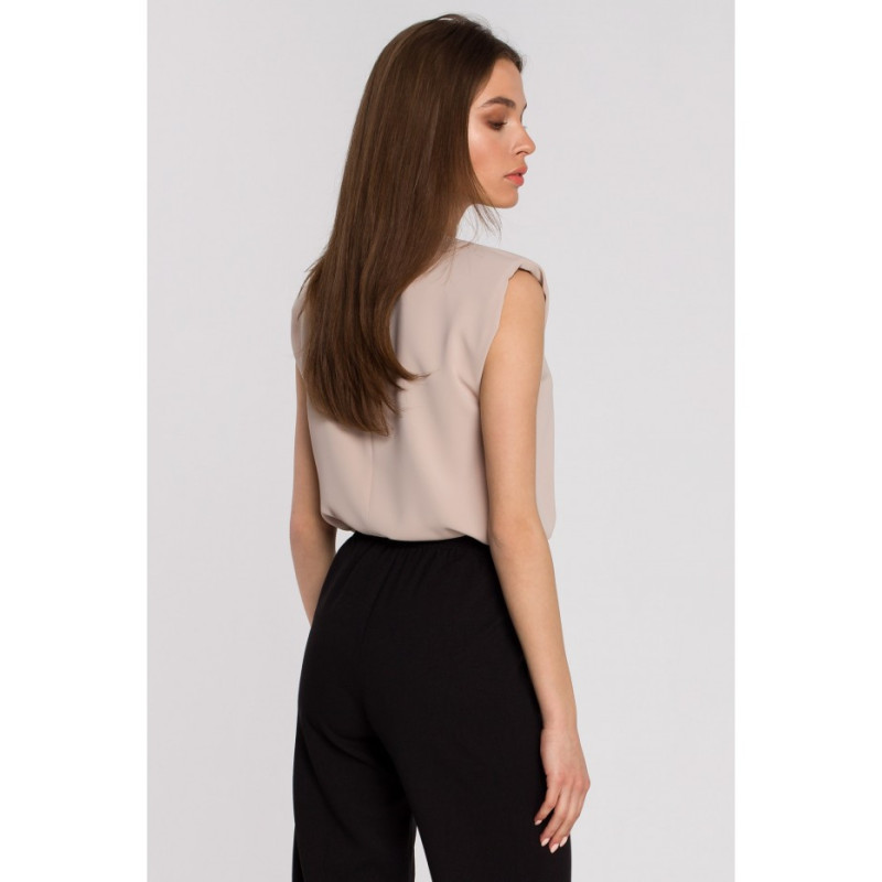 S260 Bluzka bez rękawów z poduszkami na ramionach - beżowa