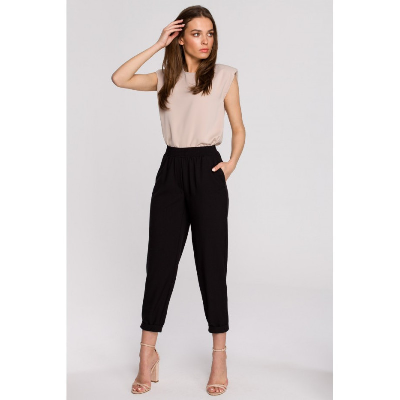 S260 Bluzka bez rękawów z poduszkami na ramionach - beżowa