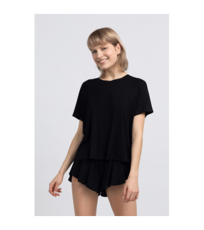 LA044 Wiskozowa bluzka do spania z rozcięciem - czarna