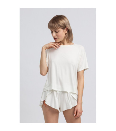 LA044 Wiskozowa bluzka do spania z rozcięciem - ecru