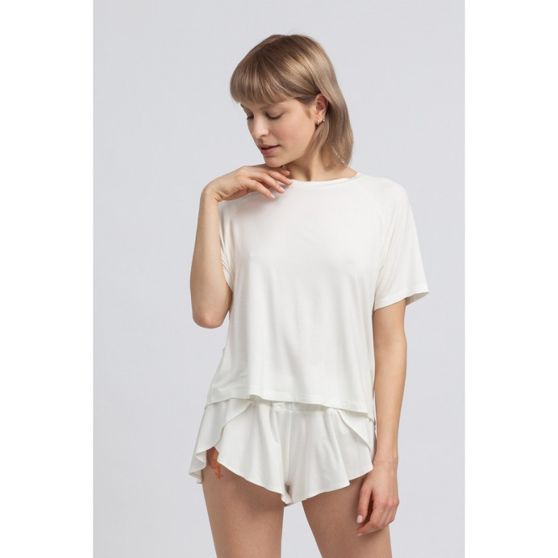 LA044 Wiskozowa bluzka do spania z rozcięciem - ecru