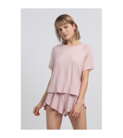 LA044 Wiskozowa bluzka do spania z rozcięciem - różowa