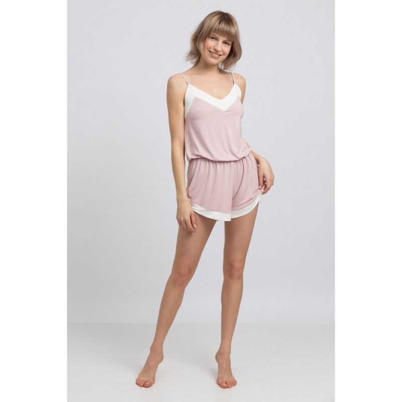 LA046 Wiskozowy kombinezon romper - różowy