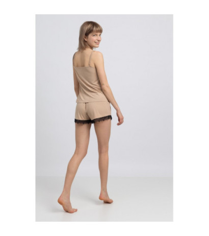 LA048 Wiskozowy top na ramiączkach z koronką - cappuccino