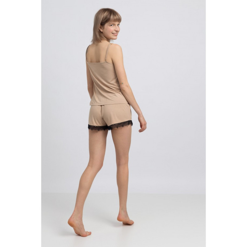 LA048 Wiskozowy top na ramiączkach z koronką - cappuccino