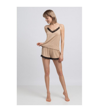 LA048 Wiskozowy top na ramiączkach z koronką - cappuccino