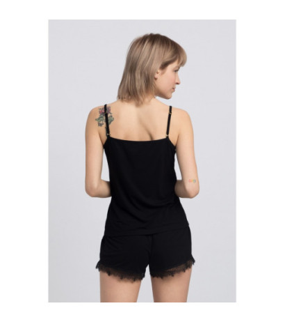 LA048 Wiskozowy top na ramiączkach z koronką - czarny