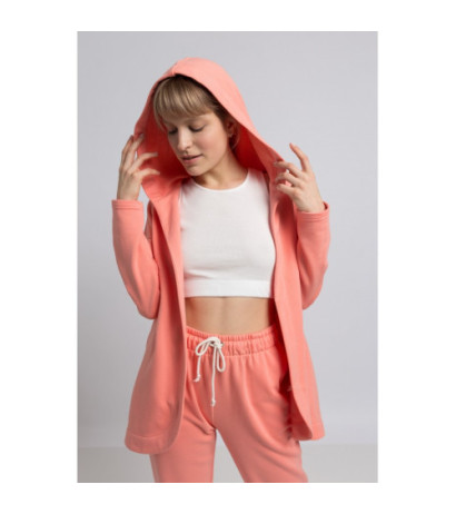 LA058 Bluza bez zapięcia z kapturem - koralowa