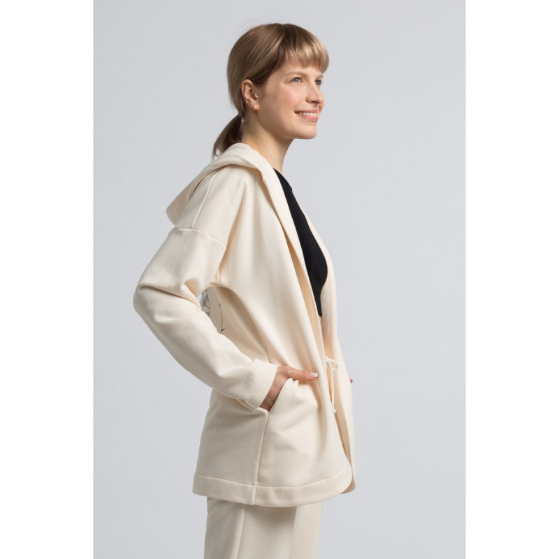 LA058 Bluza bez zapięcia z kapturem - waniliowa