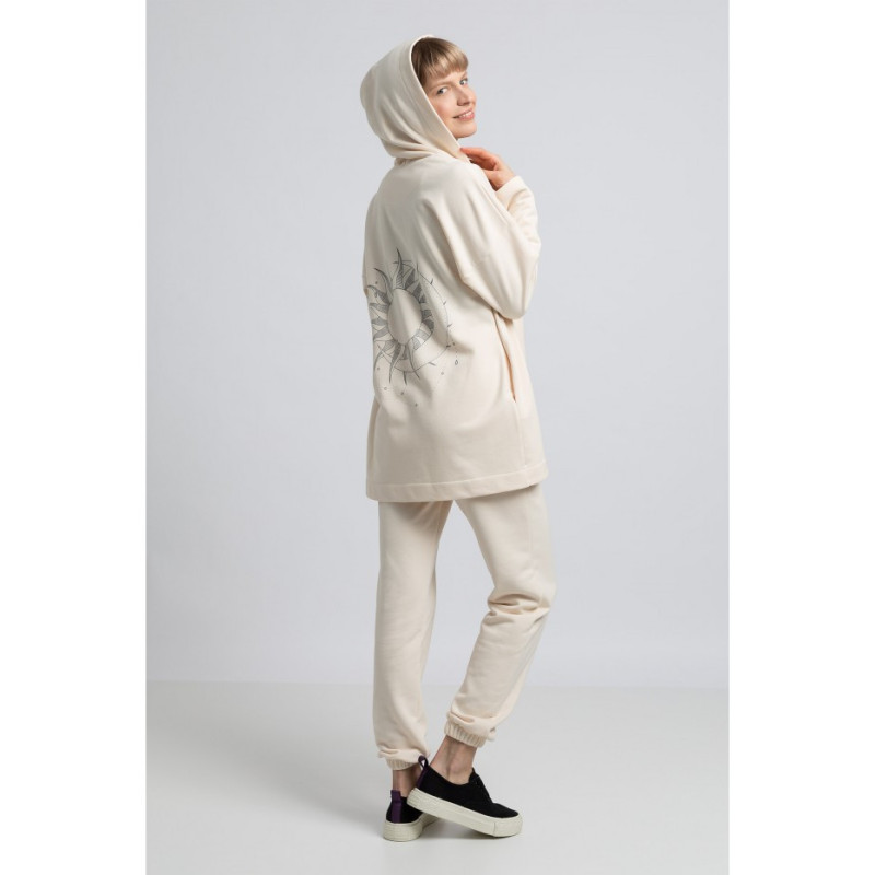 LA058 Bluza bez zapięcia z kapturem - waniliowa