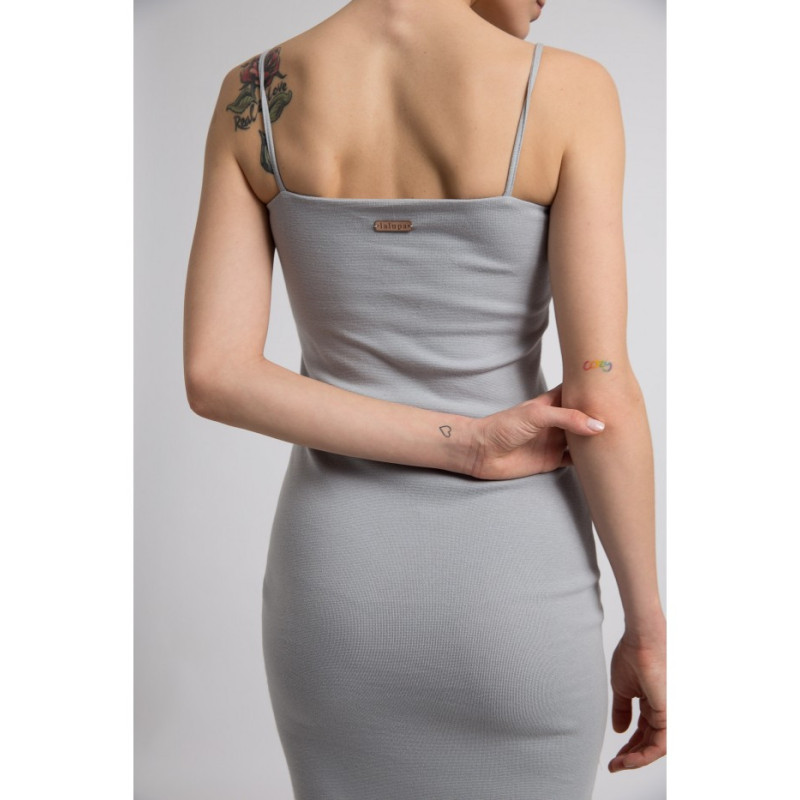 LA062 Sukienka na cienkich ramiączkach - popielata