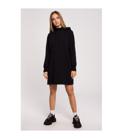 M615 Sukienka z golfem i kapturem - czarna