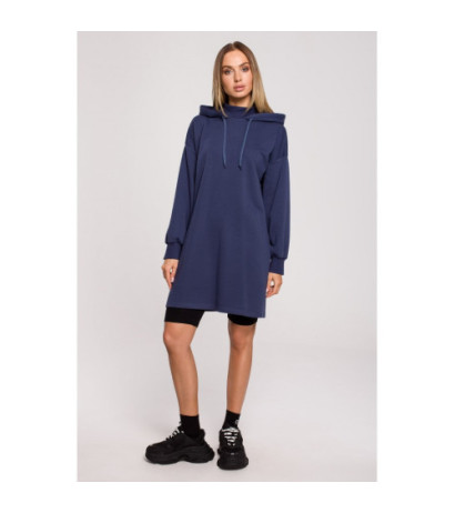M615 Sukienka z golfem i kapturem - niebieska