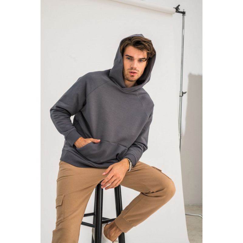 B198 Bluza z kapturem kangurek UNISEX - antracytowa