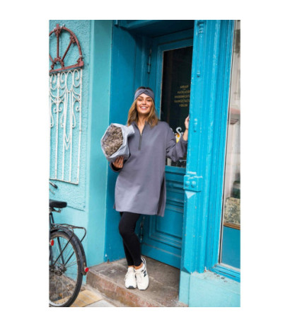 B201 Bluza tunika z zamkiem i rozporkami - antracytowa